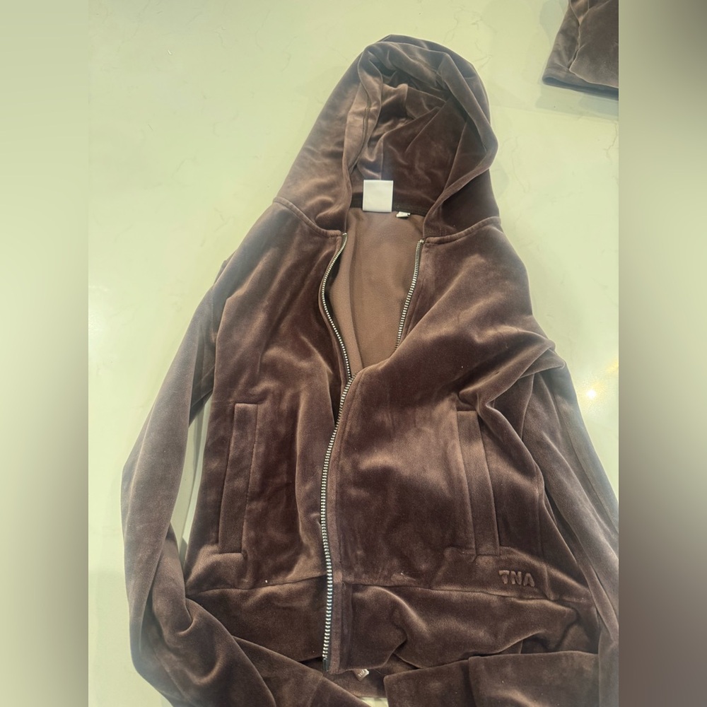 Aritzia brown velour zip-up hoodie from the brand TNA